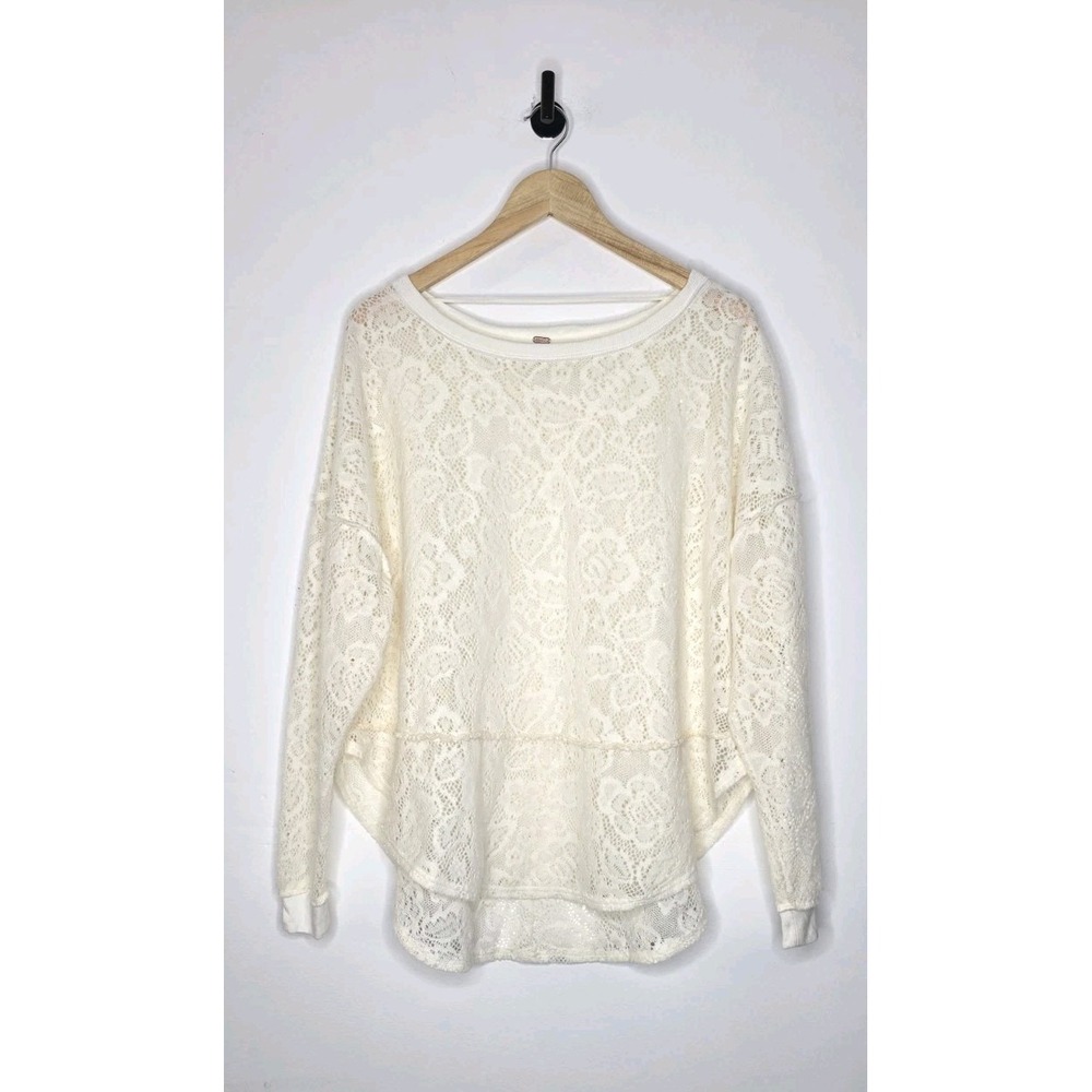 Free People Not Cold in This Lace Long Sleeve Top Women's Size Medium Ivory